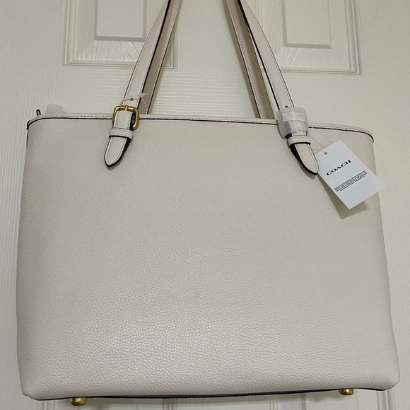 $325 NEW! COACH Luxe Pebbled Leather Medium Taylor Tote in Chalk - Picture 5 of 11